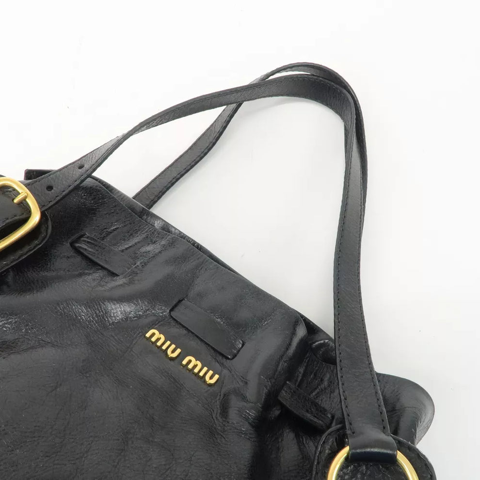 Authentic MIU MIU Logo Leather Tote Bag Shoulder Bag Black🩷🍒
