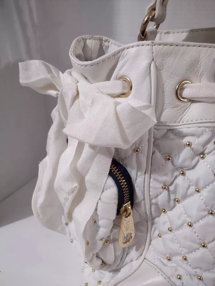 Juicy Couture Large Leather White Gold Beaded Bag Purse🌺🩷