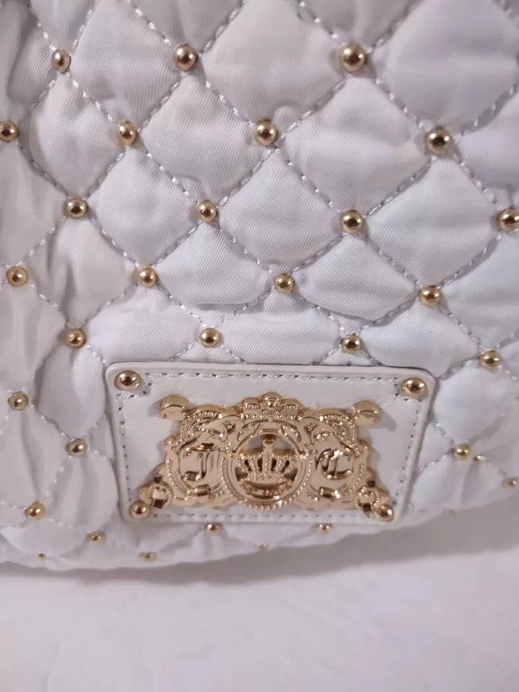 Juicy Couture Large Leather White Gold Beaded Bag Purse🌺🩷