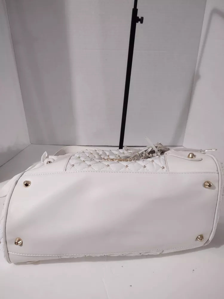 Juicy Couture Large Leather White Gold Beaded Bag Purse🌺🩷
