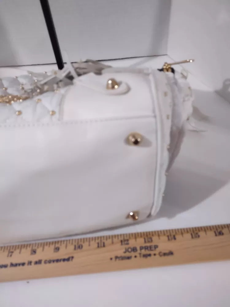 Juicy Couture Large Leather White Gold Beaded Bag Purse🌺🩷
