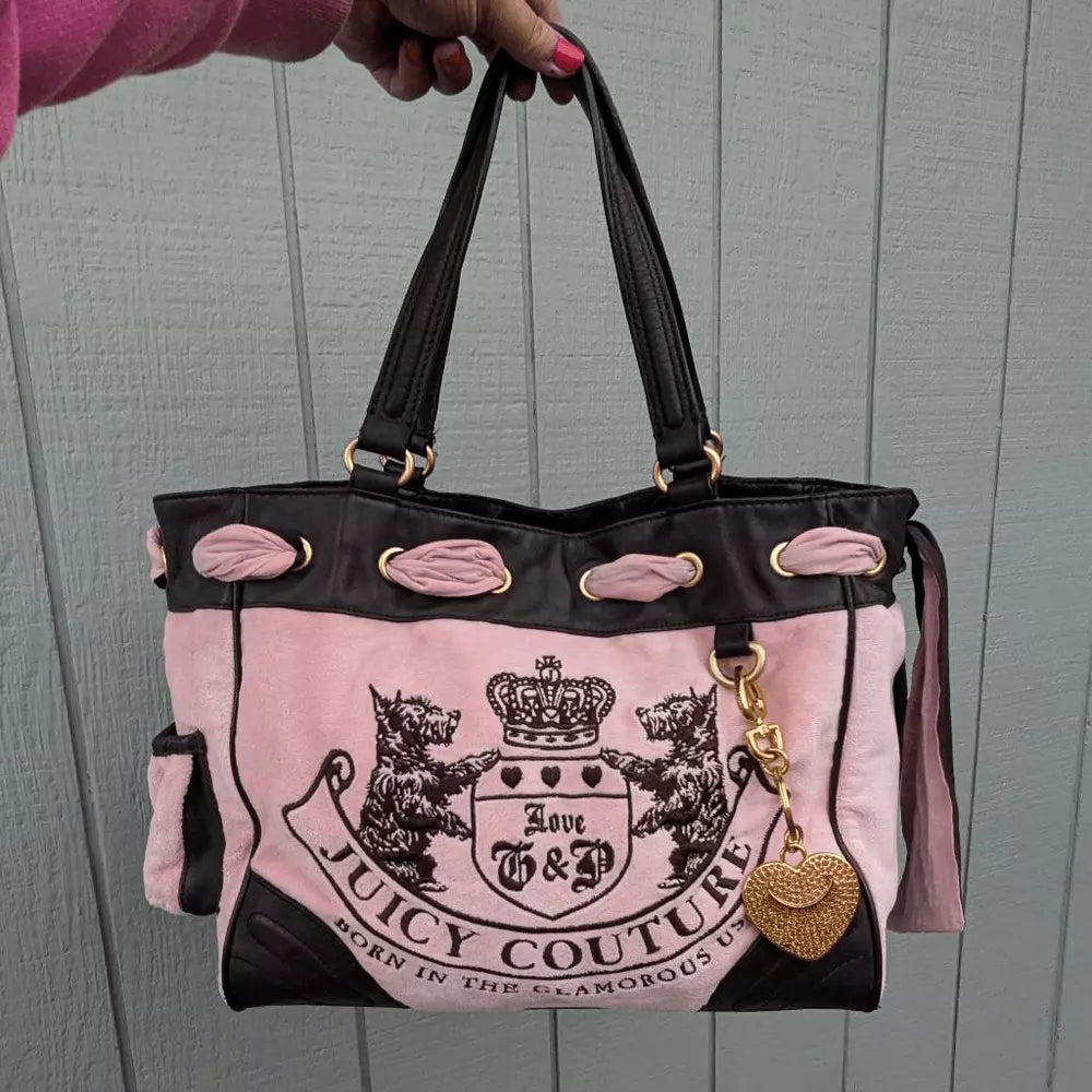 Juicy Couture Y2K Pink! Scottie Dog Daydreamer Velour Vintage Tote Bagππ