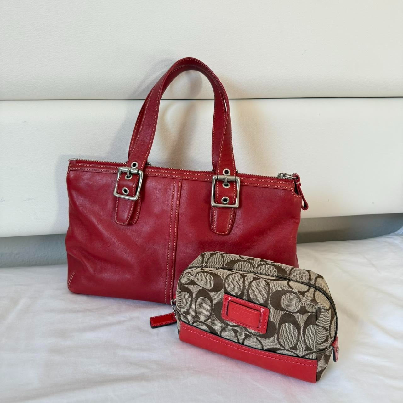 Vintage Coach tote and makeup bag