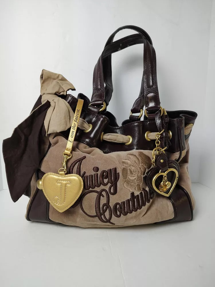 Vintage Juicy Couture Purse Shoulder Bag Velour Tan Brown Y2Kπ²π