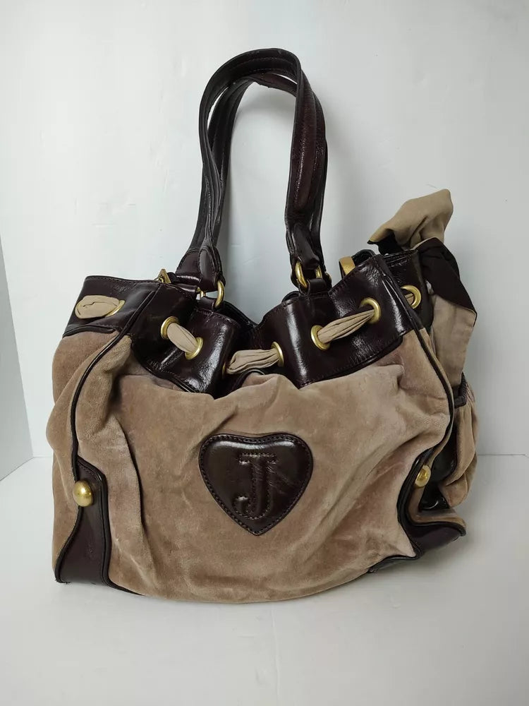 Vintage Juicy Couture Purse Shoulder Bag Velour Tan Brown Y2Kπ²π