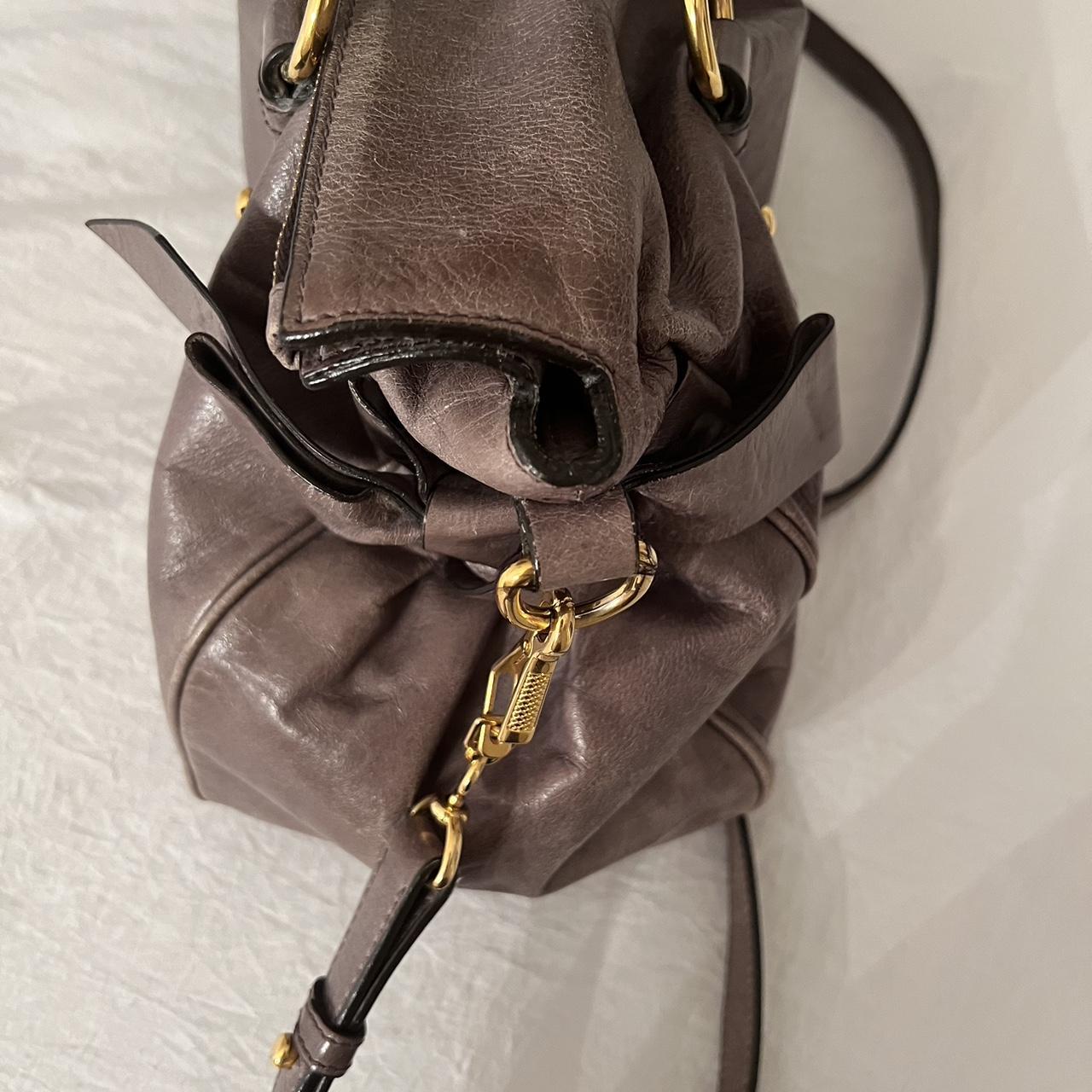 Authentic Grey Looks A Bit Purple In Person Miu Miu Vitello Leather Bow Bag With Gold Hardware And Removable Strap🤎🌆
