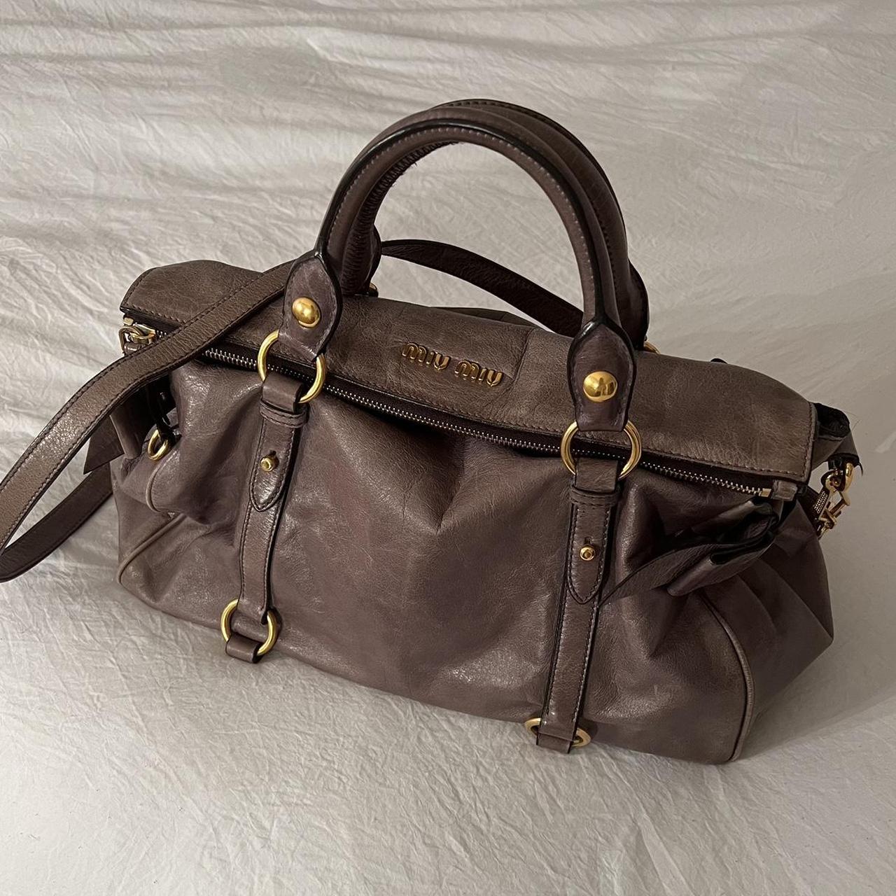 Authentic Grey Looks A Bit Purple In Person Miu Miu Vitello Leather Bow Bag With Gold Hardware And Removable Strap🤎🌆