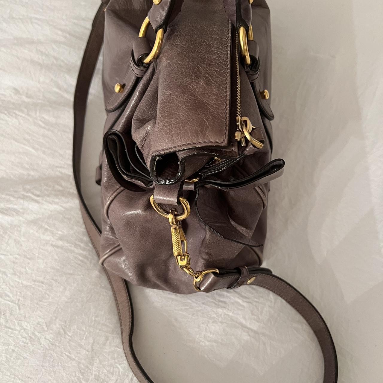Authentic Grey Looks A Bit Purple In Person Miu Miu Vitello Leather Bow Bag With Gold Hardware And Removable Strap🤎🌆