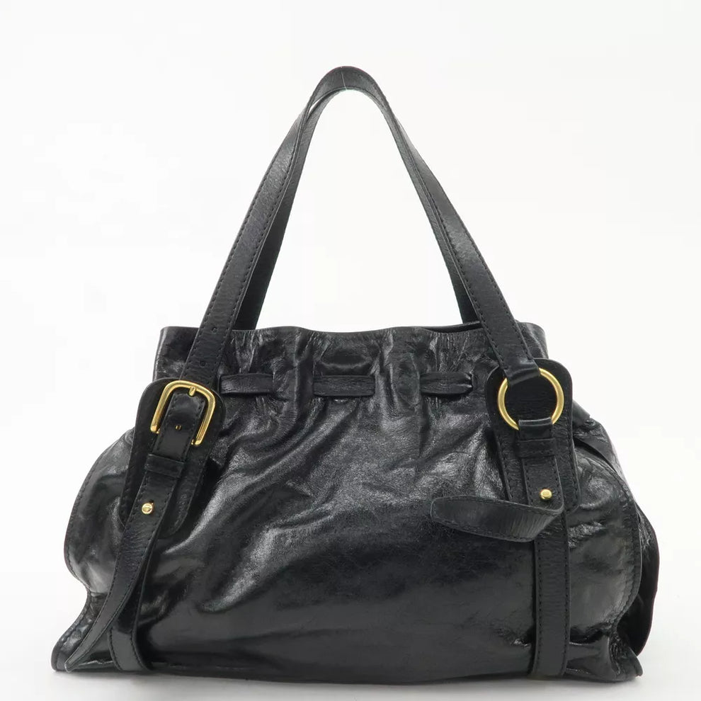 Authentic MIU MIU Logo Leather Tote Bag Shoulder Bag Black🩷🍒