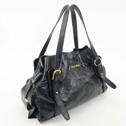 Authentic MIU MIU Logo Leather Tote Bag Shoulder Bag Black🩷🍒