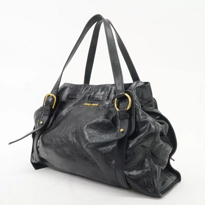 Authentic MIU MIU Logo Leather Tote Bag Shoulder Bag Black🩷🍒