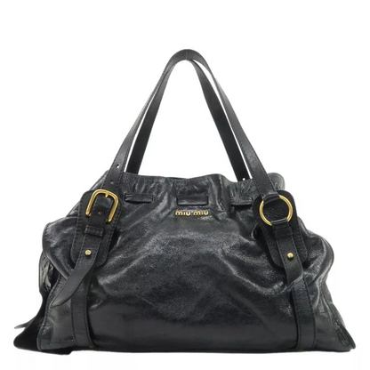Authentic MIU MIU Logo Leather Tote Bag Shoulder Bag Black🩷🍒