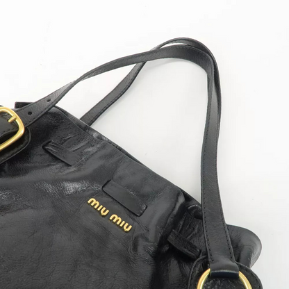 Authentic MIU MIU Logo Leather Tote Bag Shoulder Bag Black🩷🍒