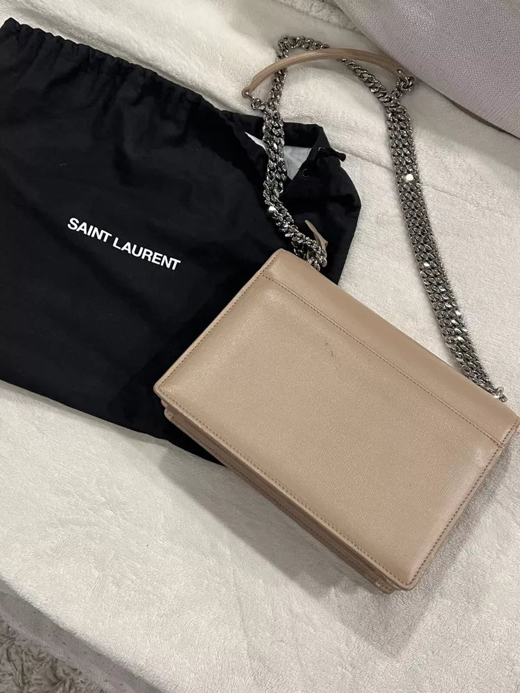 Authentic YSL Saint Laurent Sunset Chained Medium Shoulder Bag Beige💜🍇