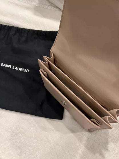 Authentic YSL Saint Laurent Sunset Chained Medium Shoulder Bag Beige💜🍇
