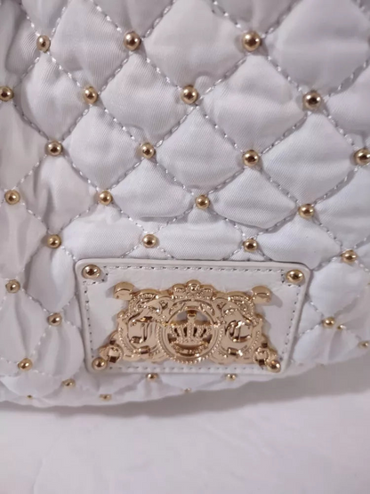Juicy Couture Large Leather White Gold Beaded Bag Purse🌺🩷
