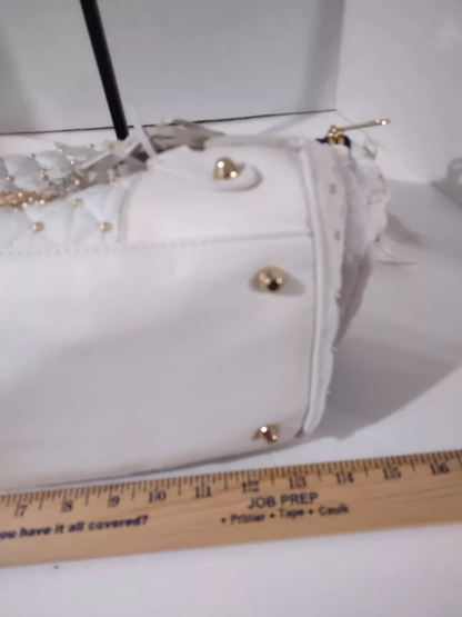 Juicy Couture Large Leather White Gold Beaded Bag Purse🌺🩷