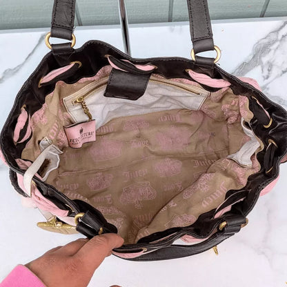 Juicy Couture Y2K Pink! Scottie Dog Daydreamer Velour Vintage Tote Bag💜🍇