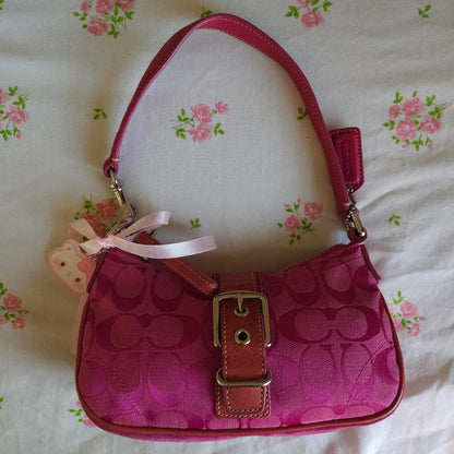 Y2K Vintage Coach Barbie Pink Suede Mini Demi Buckle Shoulder Bag🌺🩷