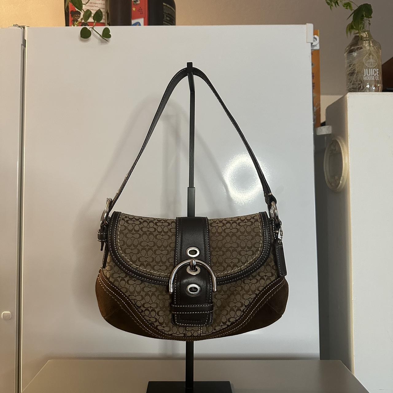Coach Vintage Y2K Brown Signature Suede/Canvas Mini Soho Shoulder Bag🍬⚡