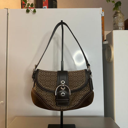 Coach Vintage Y2K Brown Signature Suede/Canvas Mini Soho Shoulder Bag🍬⚡