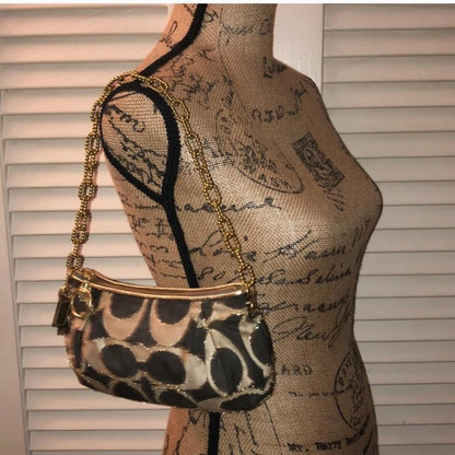 Vintage Y2K Coach Lurex Poppy Gold Hardware Small Shoulder Bag🌺🩷