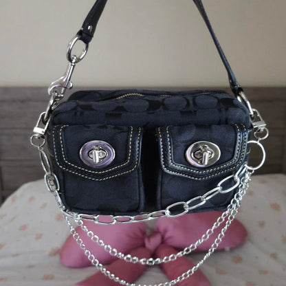 Y2K Vintage Coach Mini Double Turnlock Handbag Shoulder Bag🖤🍫