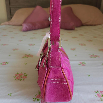Y2K Vintage Coach Barbie Pink Suede Mini Demi Buckle Shoulder Bag🌺🩷