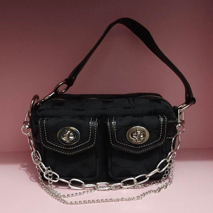 Y2K Vintage Coach Mini Double Turnlock Handbag Shoulder Bag🖤🍫