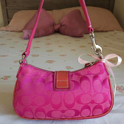 Y2K Vintage Coach Barbie Pink Suede Mini Demi Buckle Shoulder Bag🌺🩷