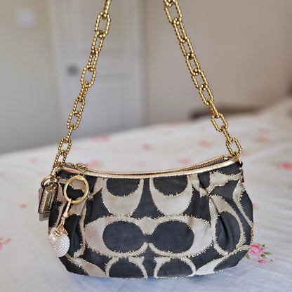 Vintage Y2K Coach Lurex Poppy Gold Hardware Small Shoulder Bag🌺🩷