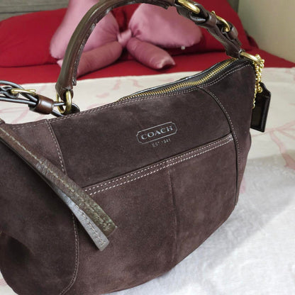 Y2K Vintage Coach Soho Brown Gold Suede Shoulder Bag Purse🤎🌆