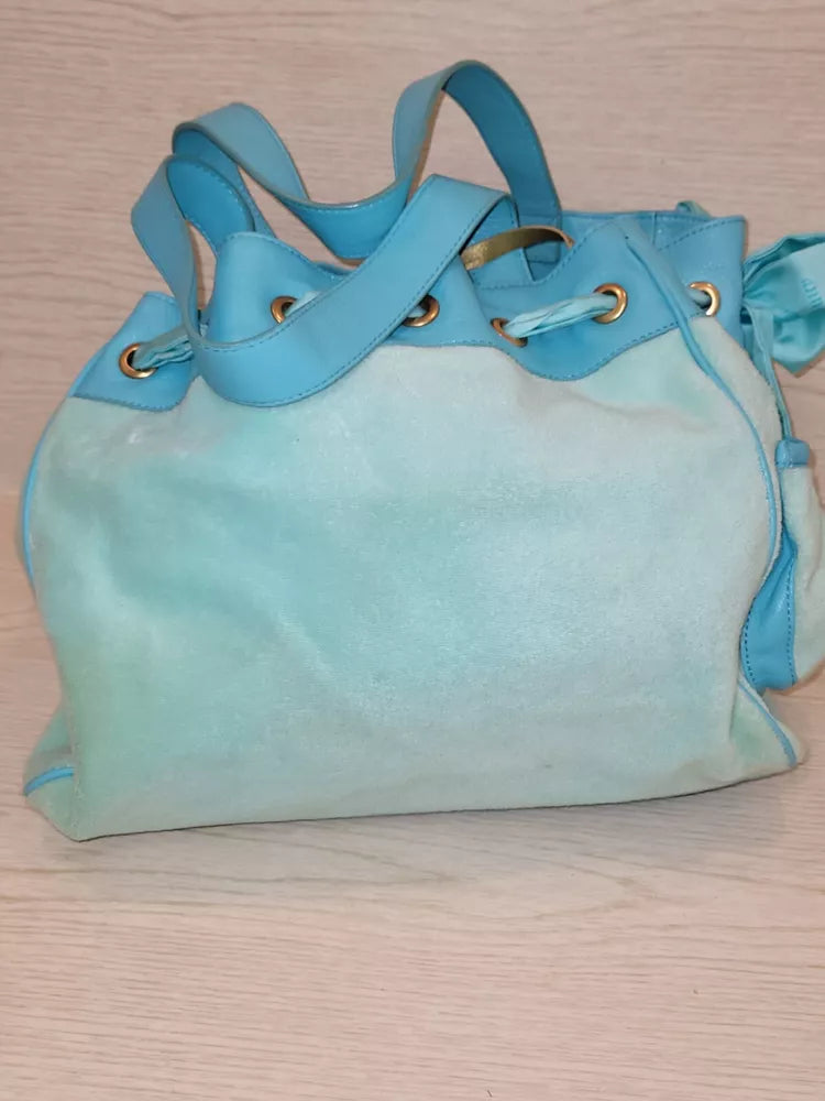 Vintage Juicy Couture Baby Blue Daydreamer Bag Bow Scottie Dogs Velour Gold💜🍇