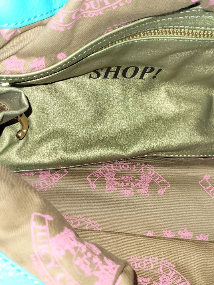 Vintage Juicy Couture Baby Blue Daydreamer Bag Bow Scottie Dogs Velour Gold💜🍇