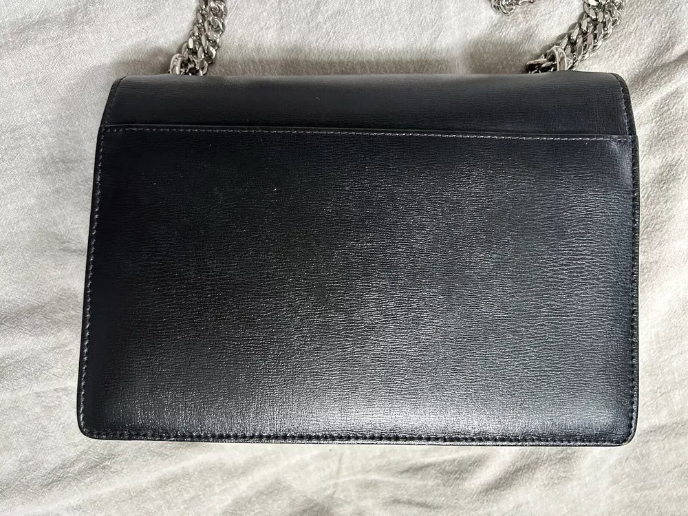 YSL Saint Laurent Sunset Shoulder Bag Medium Black Leather💜🍇