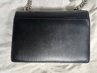 YSL Saint Laurent Sunset Shoulder Bag Medium Black Leather💜🍇