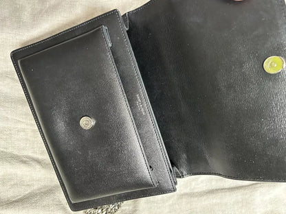 YSL Saint Laurent Sunset Shoulder Bag Medium Black Leather💜🍇