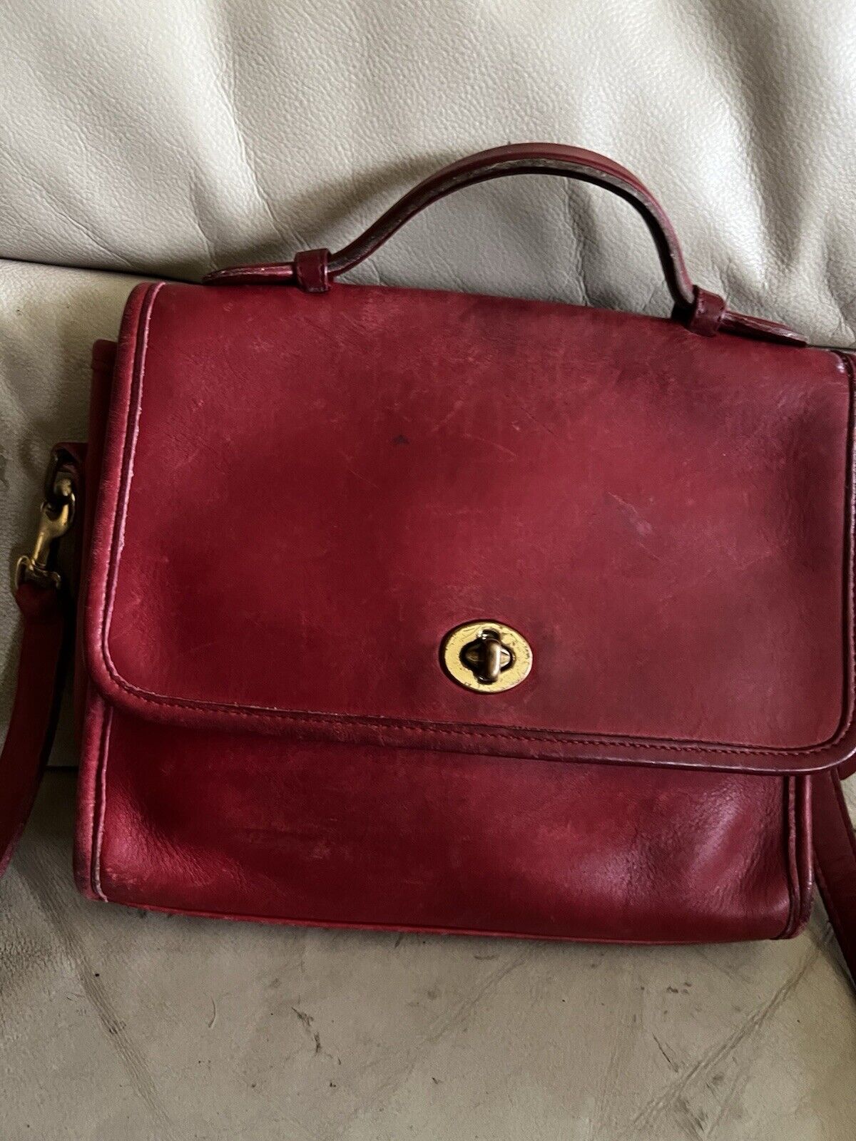 Vintage Coach Purse 9870 Red Leather Court Top Handle Bag Crossbody 🍒❤️‍🔥
