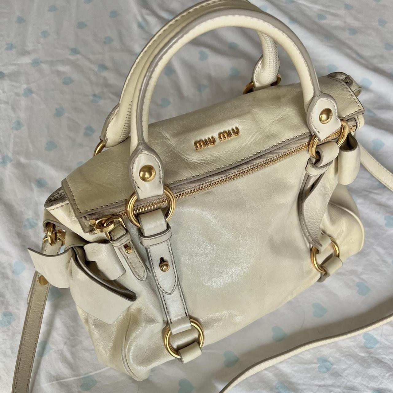 Authentic Cream Miu Miu Vitello Lux Bow Bag With Gold Hardware🤍🗻