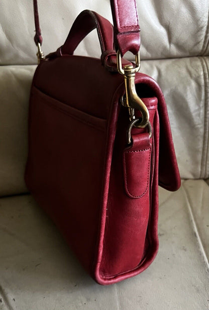 Vintage Coach Purse 9870 Red Leather Court Top Handle Bag Crossbody 🍒❤️‍🔥