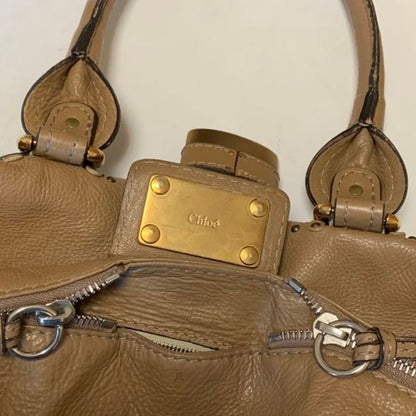 Chloe Paddington Mini Boston Bag Handbag Beige With Gold Padlock Leather✨🔥