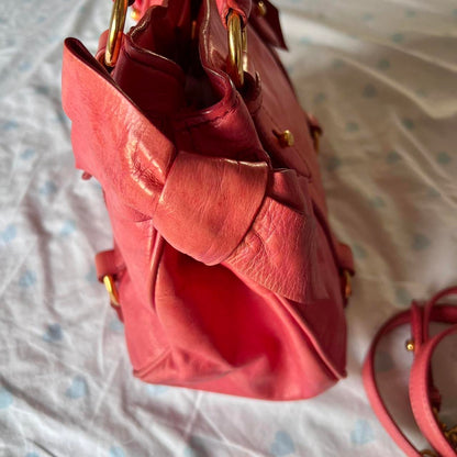 Authentic Pink Miu Miu Vitello Lux Bow Bag With Gold Hardware🍒❤️‍🔥