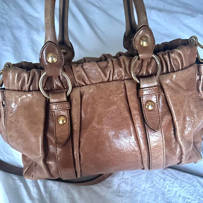 Authentic Brown Miu Miu Vitello Leather Bag With Gold Hardware And Removable Strap🍂✨
