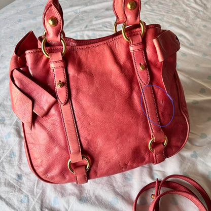 Authentic Pink Miu Miu Vitello Lux Bow Bag With Gold Hardware🍒❤️‍🔥