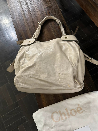 Chloe Large Bay Leather Tote Bag In Cream🤍🗻