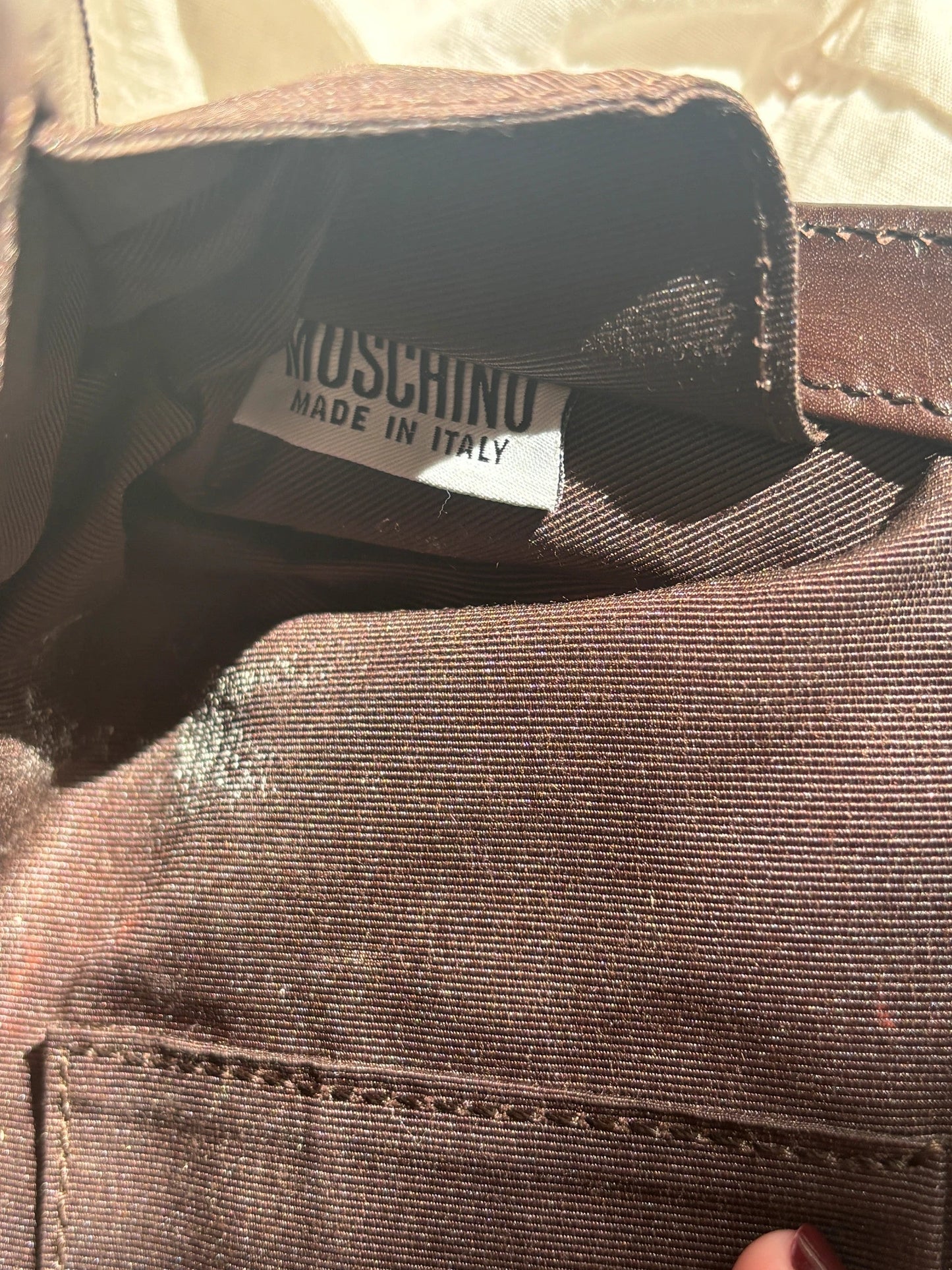 Moschino Vintage Brown Leather Striped Bag Floral Detail🤍🗻