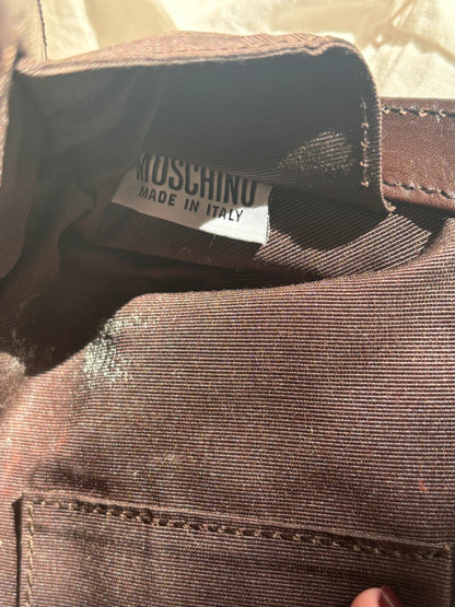 Moschino Vintage Brown Leather Striped Bag Floral Detail🤍🗻