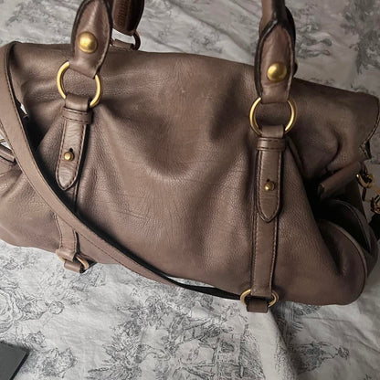 Authentic Miu Miu Purple Grey Leather Vitello Lux Bow Bag In Gold Hardware With Removable Strap🤎🌆