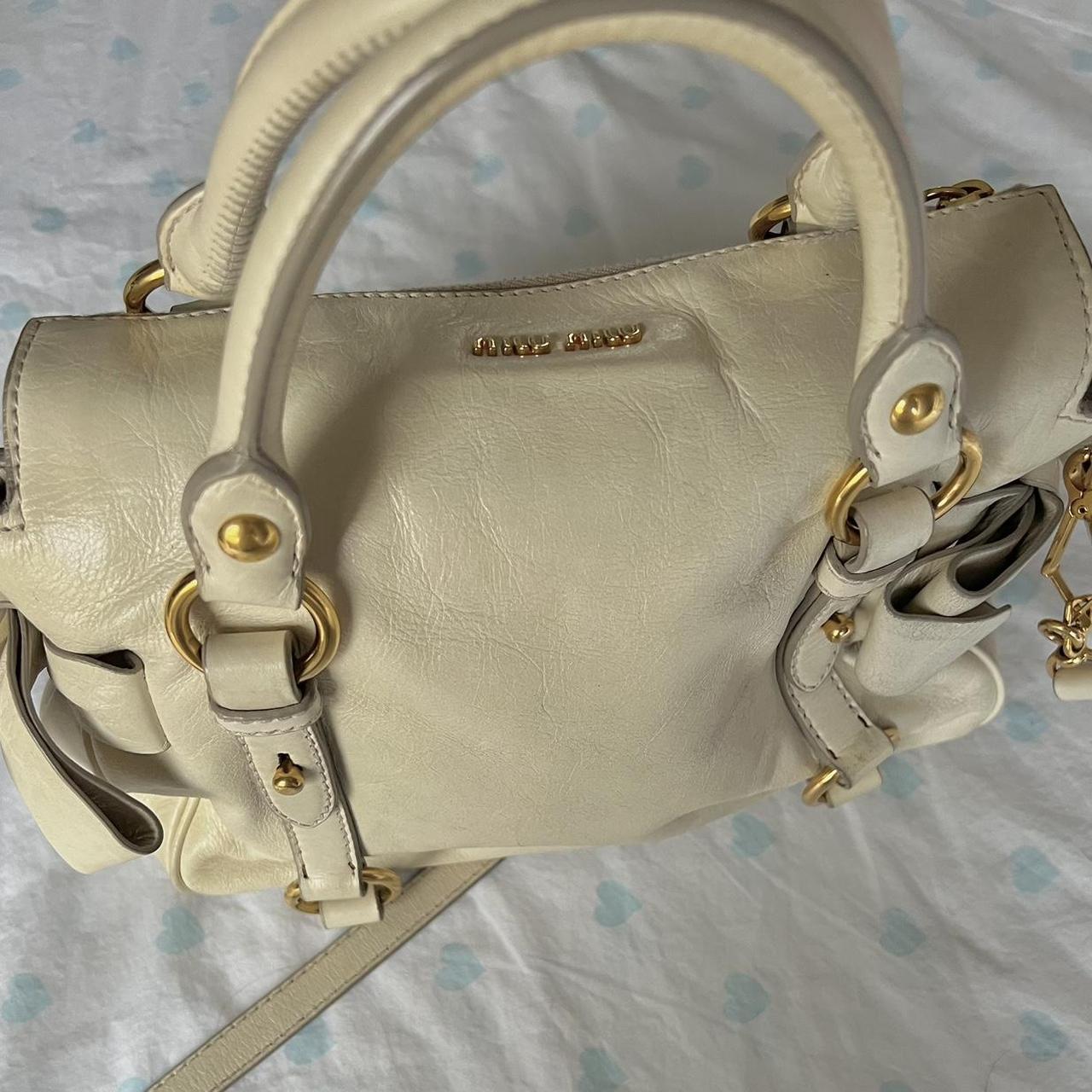 Authentic Cream Miu Miu Vitello Lux Bow Bag With Gold Hardware🤍🗻