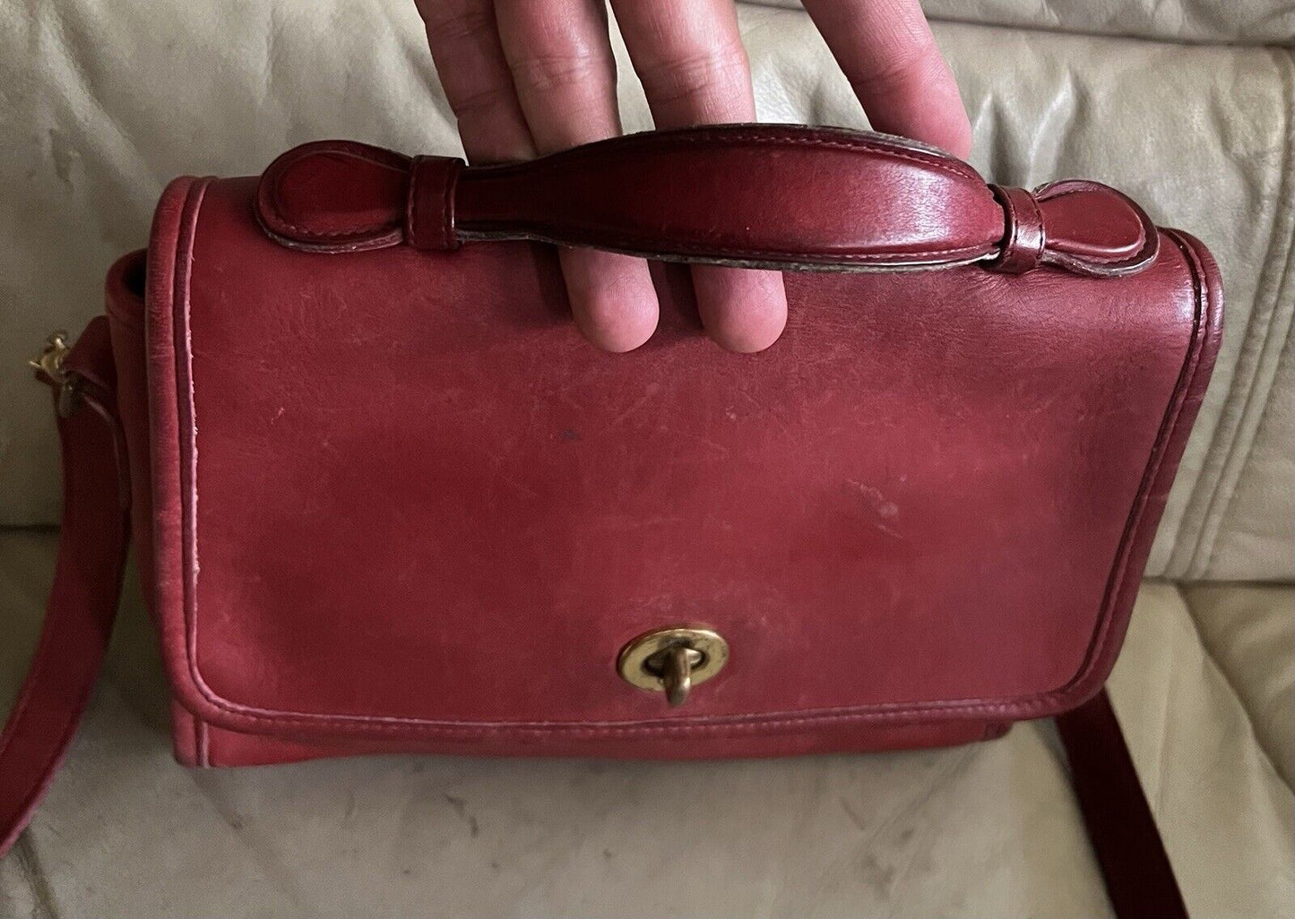 Vintage Coach Purse 9870 Red Leather Court Top Handle Bag Crossbody 🍒❤️‍🔥